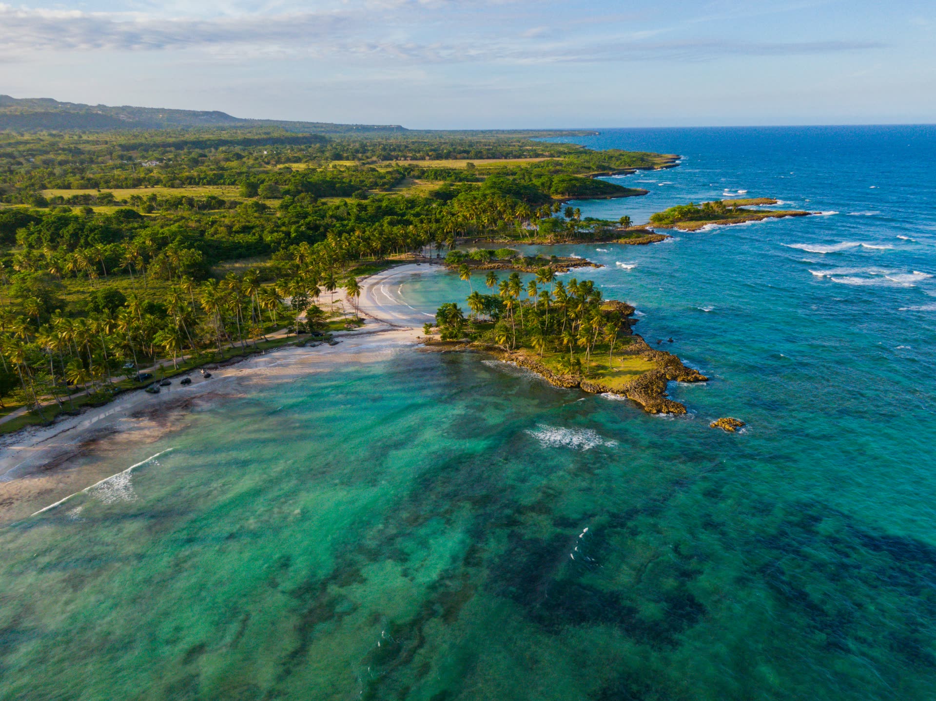 Aerial view of an undeveloped stretch of Dominican Republic coastline