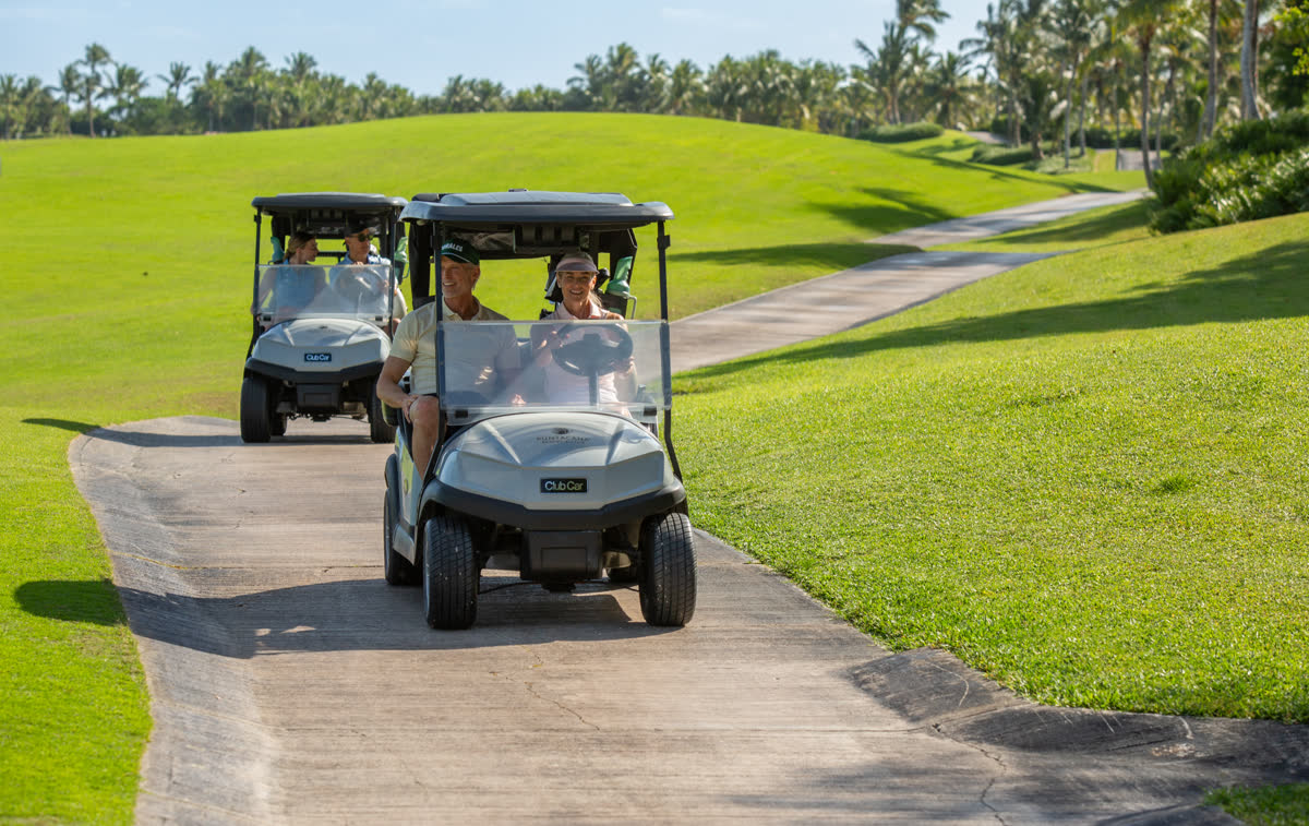 Golf cart overlooking the coast at a private Punta Cana club