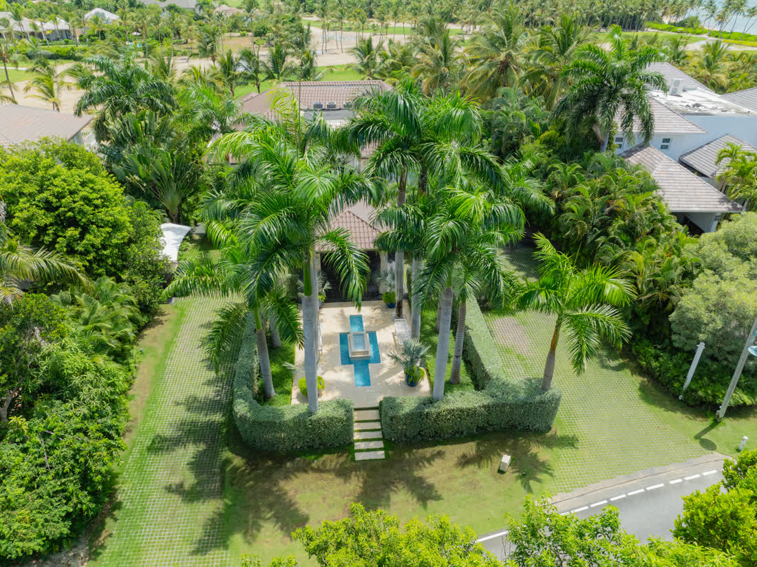 Aerial view of a private villa and pool near Tortuga Bay
